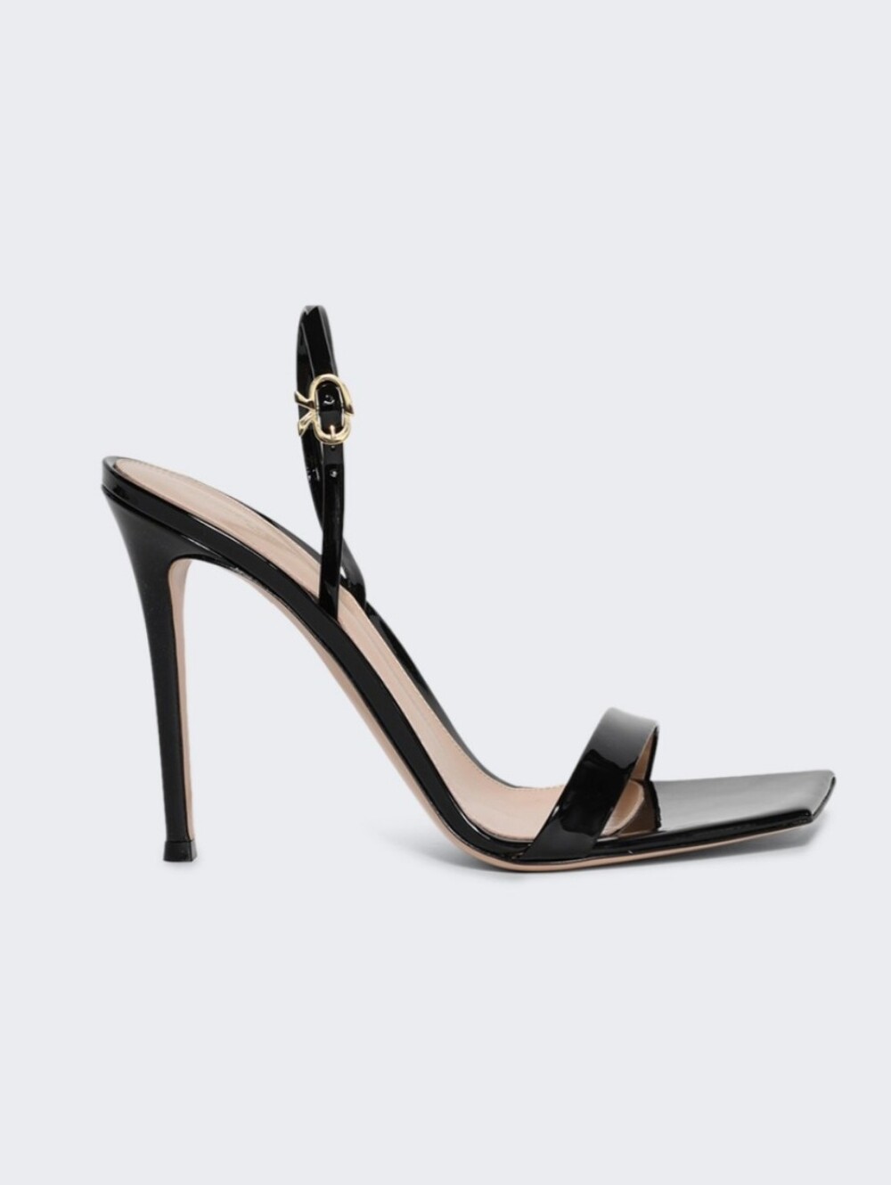 Gianvito Rossi Ribbon Black Patent Leather Square-Toe Slingback Heels Size 41